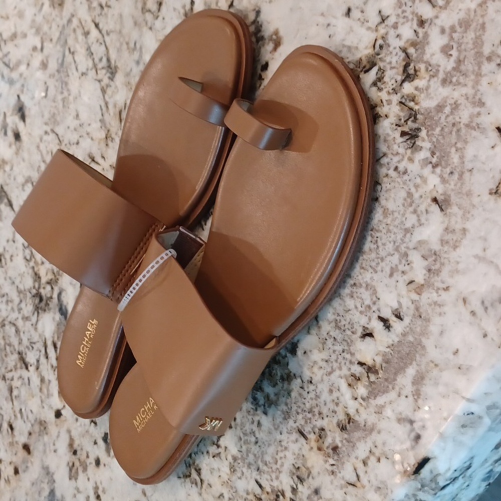 Michael Kors Augustv MK Logo Leather Flat Toe Strap Sandals SZ 11 New - Picture 7 of 14
